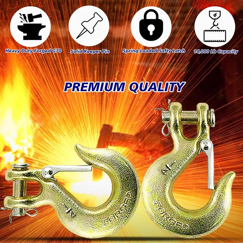 XHMAXE 12 Pack Chain Hooks with Safety Latch, 1/4 Inch Safety Chain Hooks,Heavy Duty Forged G70 Clevis Slip Hook Trailer Truck Transport Tow Hook,1/2in Opening,12,600 Lb Capacity - Image 2